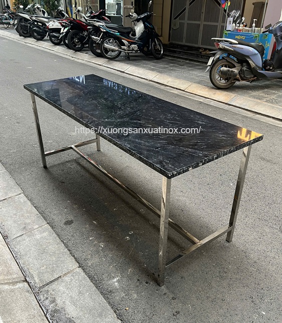 Bàn inox mặt đá 304 chữ nhật