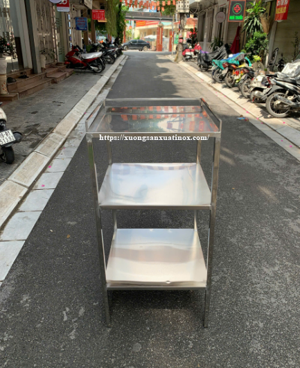 Kệ Inox 3 Tầng Mặt Phẳng Có Thành