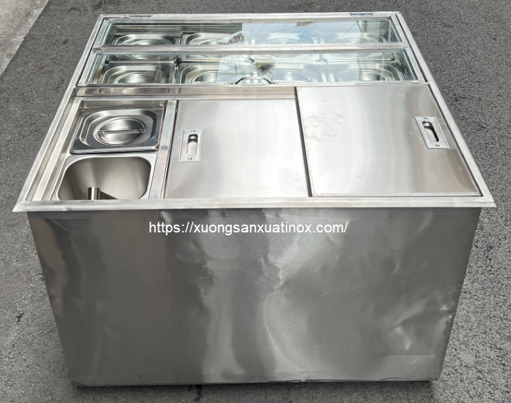 https://xuongsanxuatinox.com/Thùng đá inox có khay topping làm theo yêu cầu-Hình ảnh