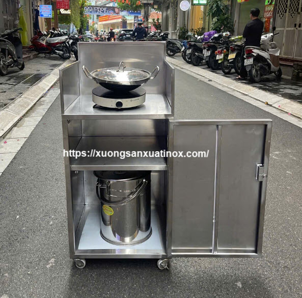 Tủ Để Bếp Từ Inox Có Khoang Chứa Đồ