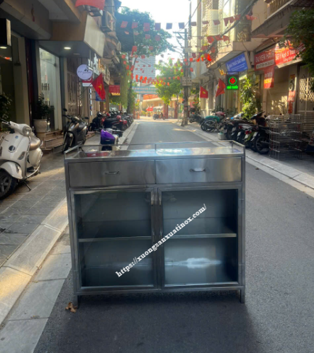 Tủ Inox có cánh kính 2 ô kéo