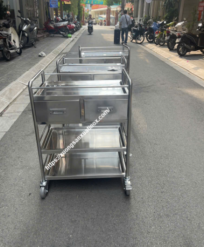Xe đẩy inox 3 tầng