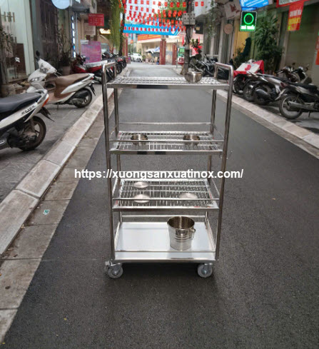 Xe đẩy inox 4 tầng inox 304
