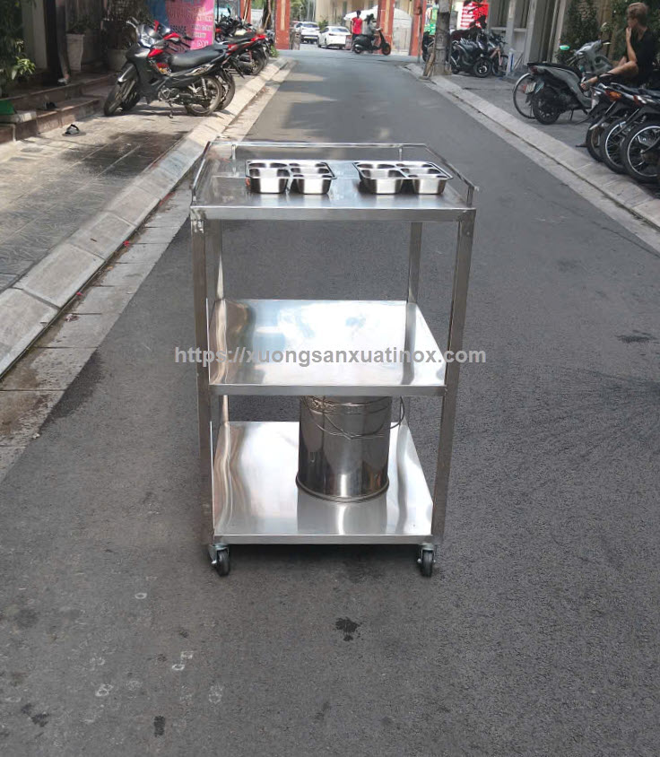 Xe đẩy inox để đồ 3 tầng