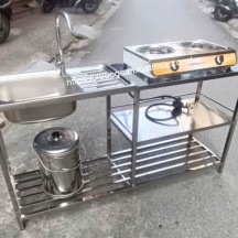 Kệ inox để bếp gas đôi